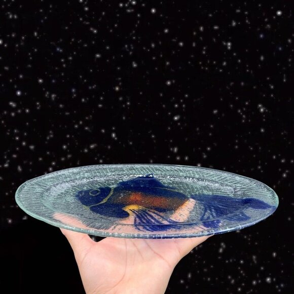 Large Fused Studio Art Glass Fish Tray Dish Hand Made Clear Glass 13.5”Long 8”W - Picture 4 of 15